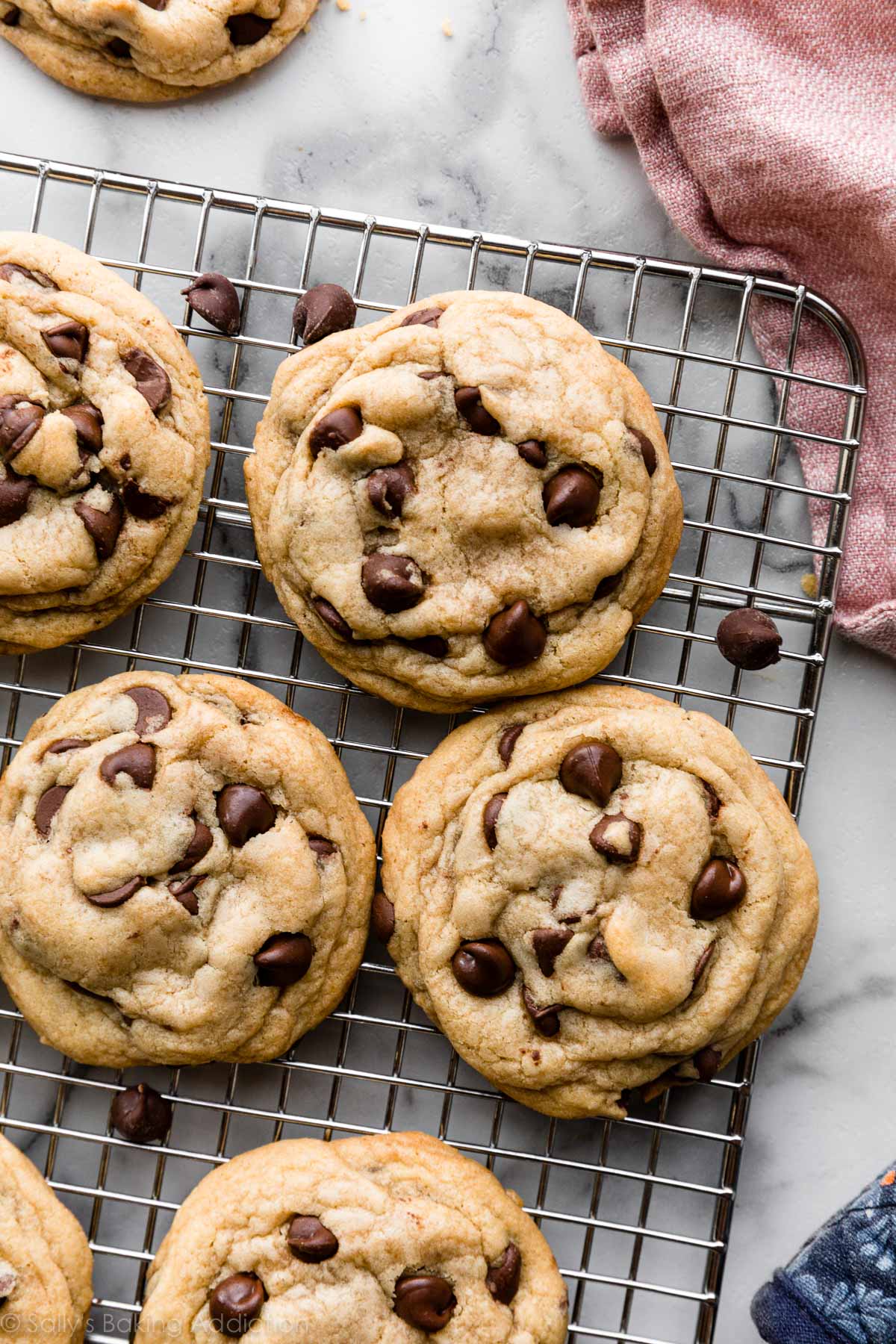 Healthy classic chip cookies on a cooling rack