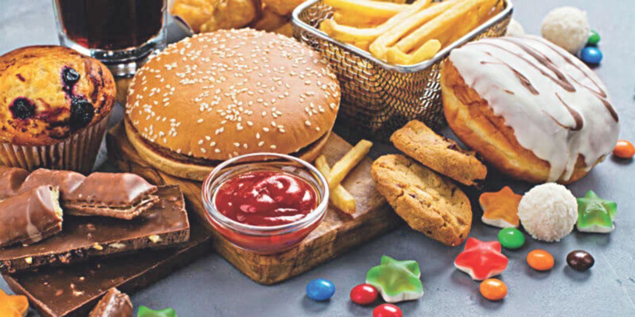 An array of unhealthy foods