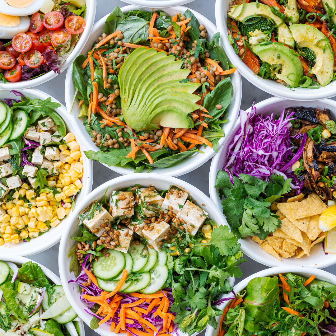 Healthy salads in bowls