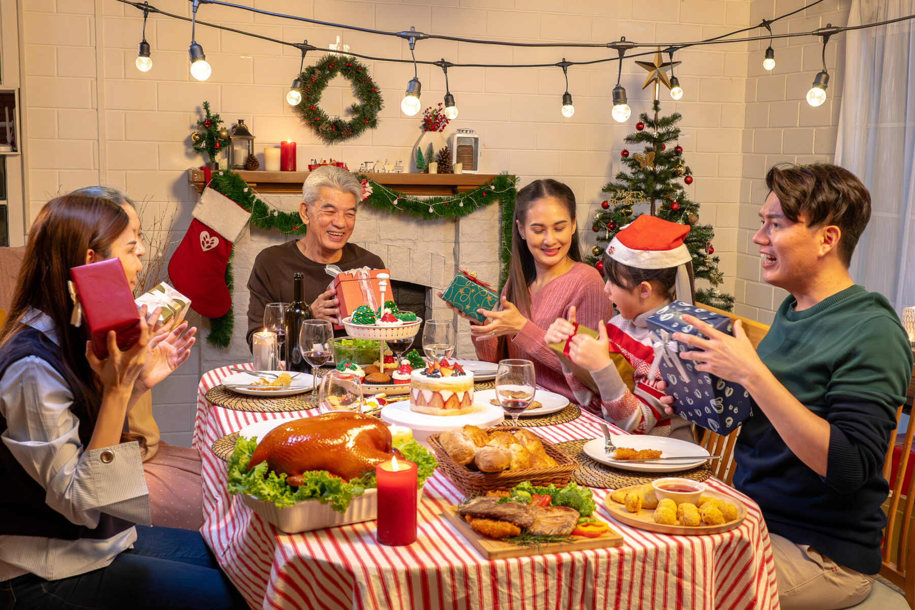 Asian Family at Christmas dinner