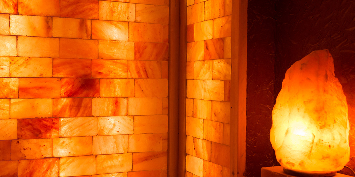a salt lamp in a sauna